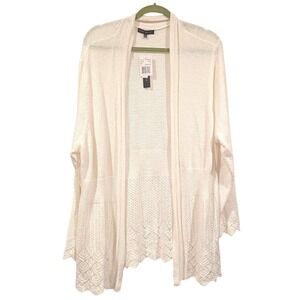 Napa Valley Womens 2X White Open Front Knit Cardigan‎ Sweater Lightweight NEW